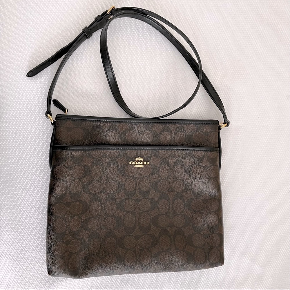Coach Rowan File Crossbody Signature Monogram Bag Brown